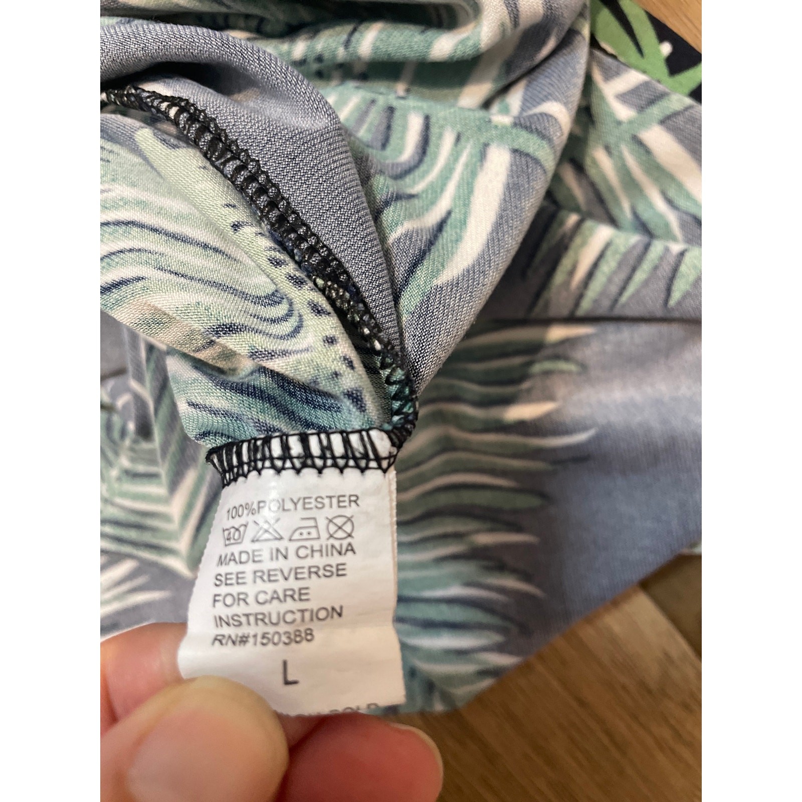 Seven Islands Size L Navy Blue Maxi Dress Green Tropical Leaf Print Short Sleeve