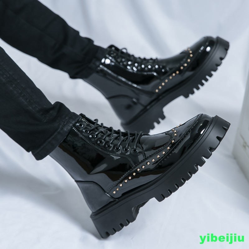 New Men’s High Top Platform Studded Ankle Boots Wing Tip Brogue Colorblock Shoes