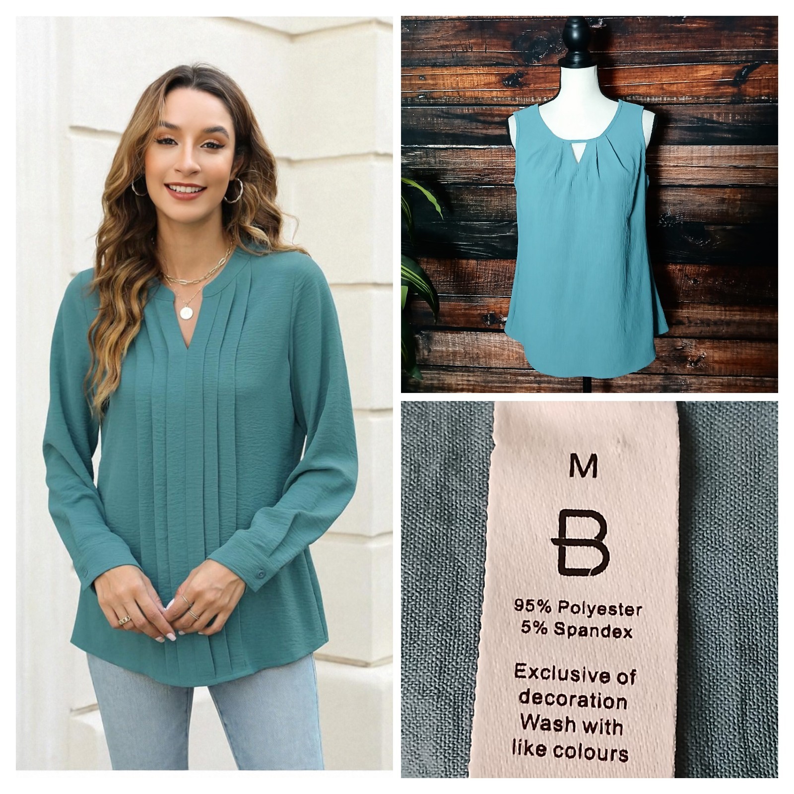 Blooming Jelly Two Piece Top Set Size M Textured Teal Pleated Tank & Tunic