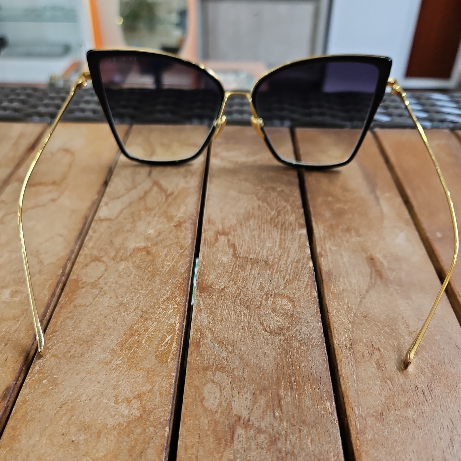 DITA SUNBIRD Women’s Cat Eye Sunglasses Black Metal Frame Brown Gradient Lenses