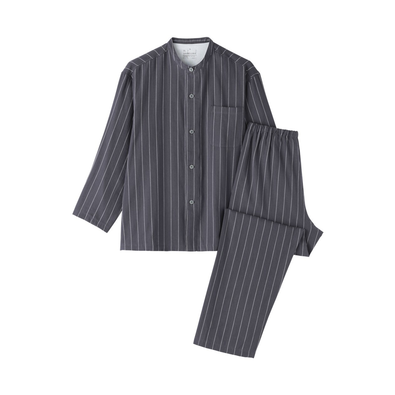 MUJI Mens 100% Organic Cotton Double Gauze Stand Collar Pajamas Gray StripeFedEx