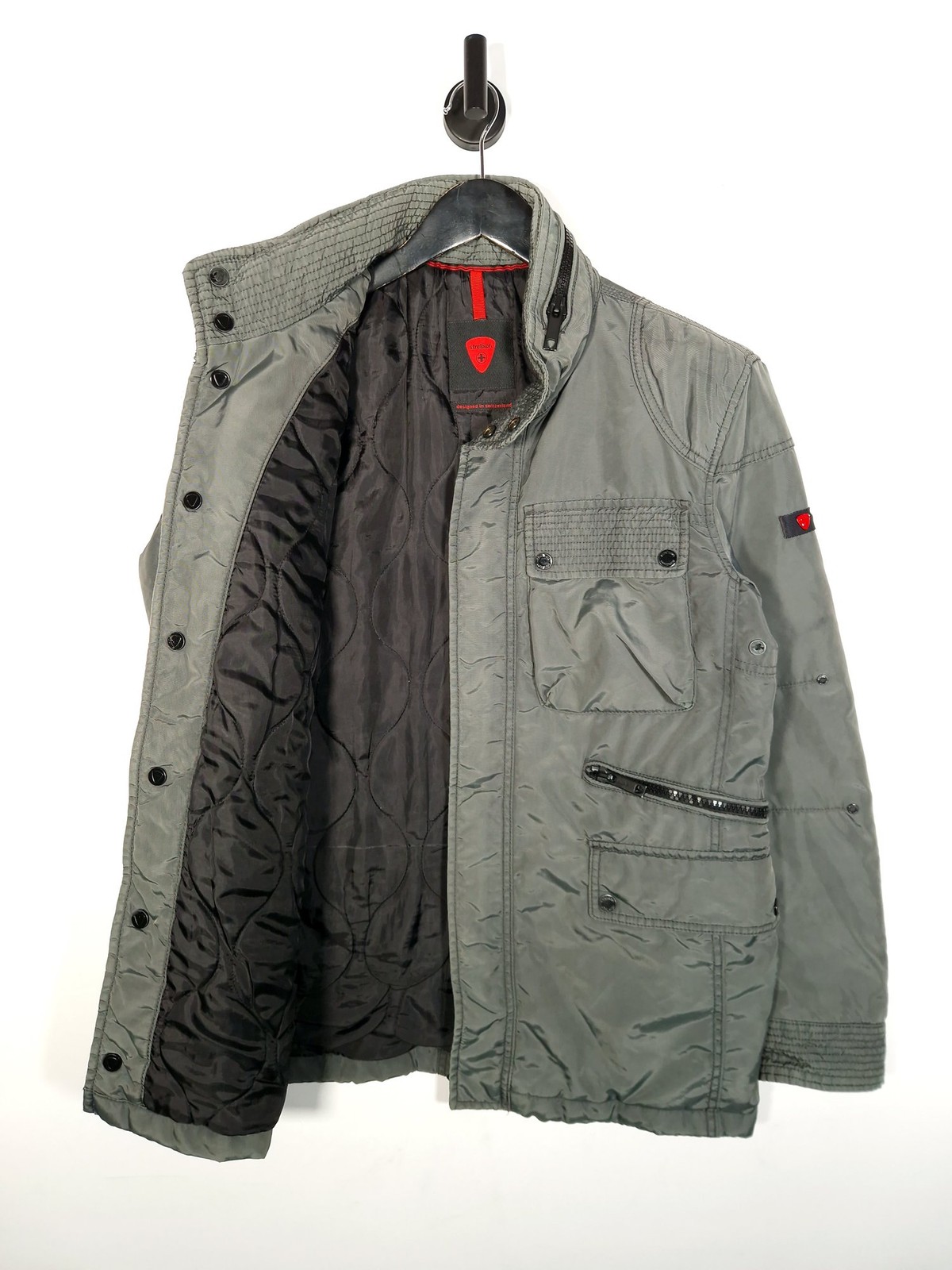 Strellson Utility Jacket Size Large Men’s Grey Hooded Swiss Cross Field Coat