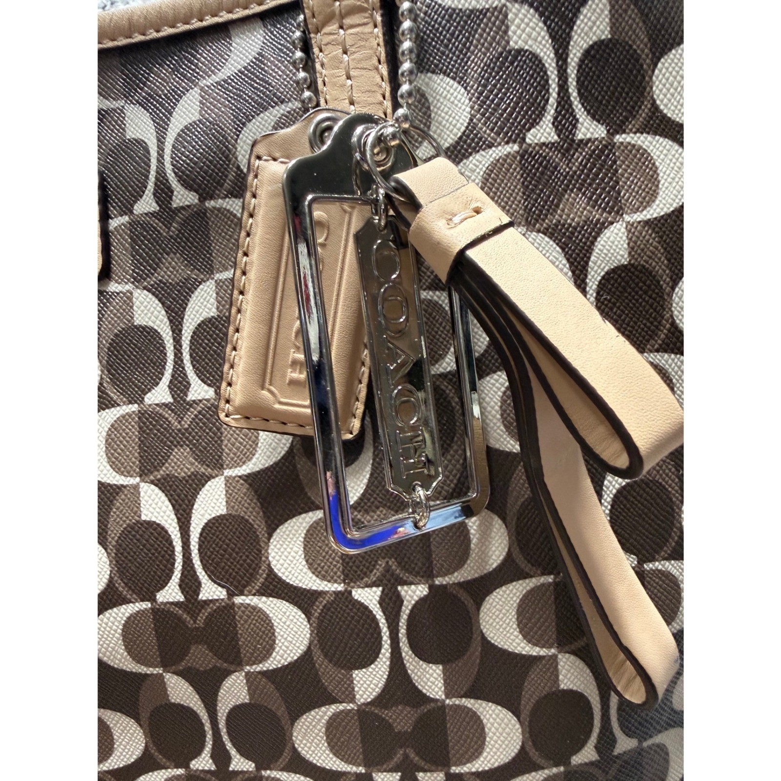 Coach 2013 Park Metro Splt Signature Tote Brown Tan Leather Trim F25673 NWT Read