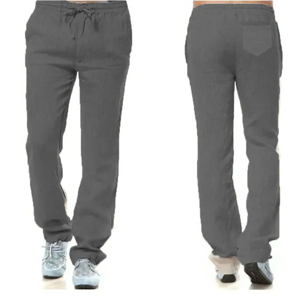 Men’s Cotton Linen Trousers Breathable Casual Elastic Waist Running Pants Gift