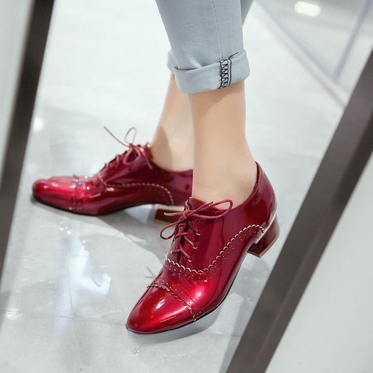 Women Sweet Pointy Toe Shoes Patent Leather Pumps Mary Jane Chunky Heel US4-US12