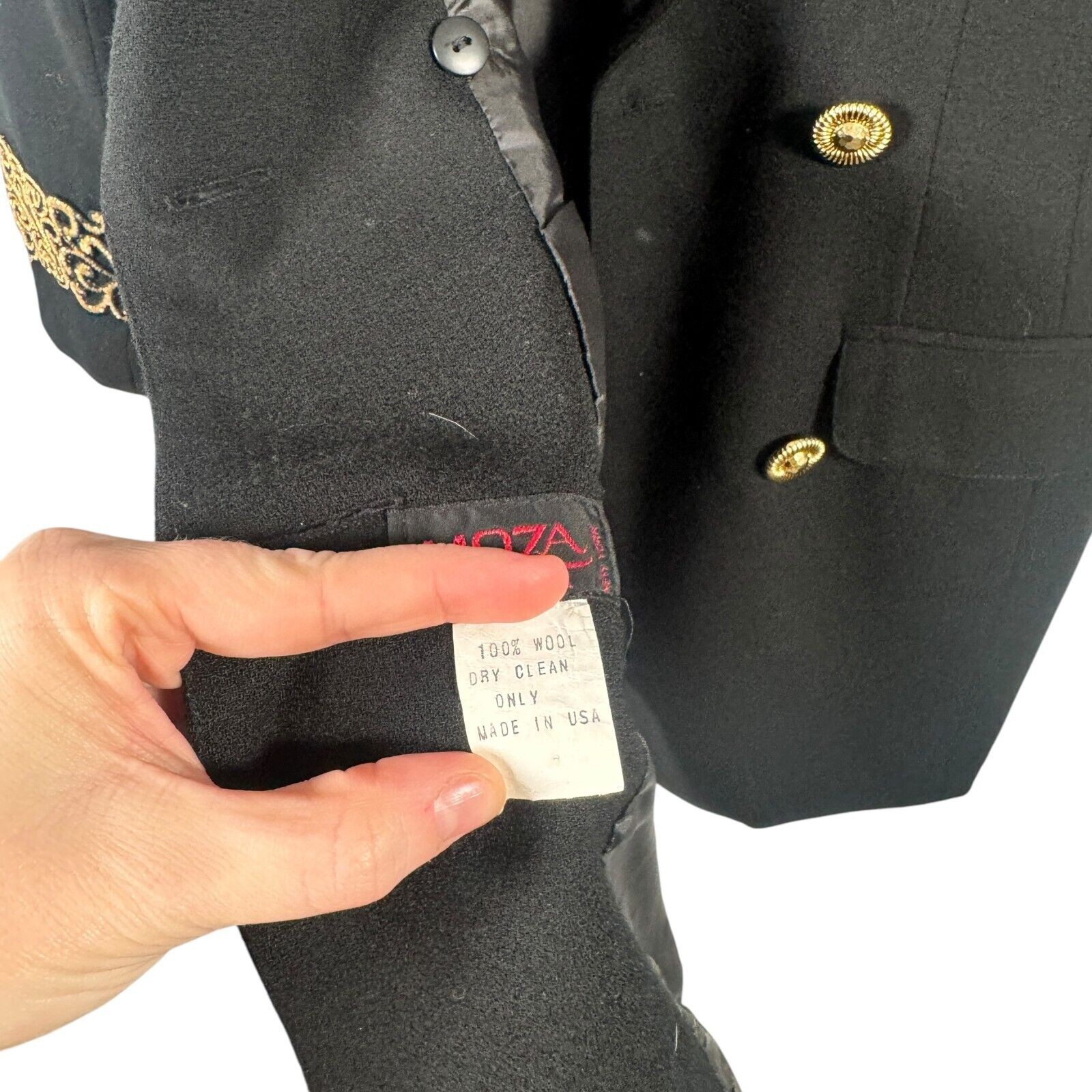 Moza New York Black Gold 100% Wool Blazer Regency Acedamia Preppy Womens 7/8