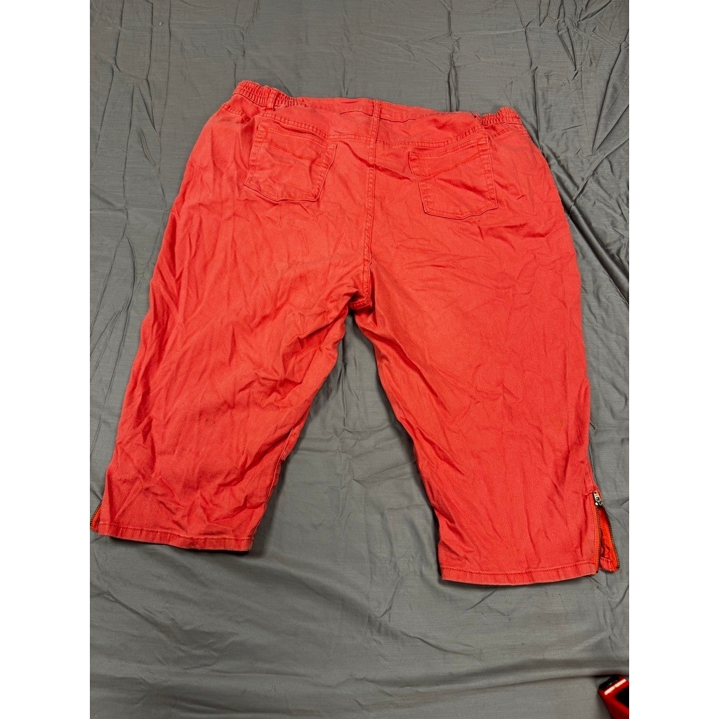 Catherines 26W Coral Orange Capri Pants Stretch Cotton Crop Side Zip Plus Size
