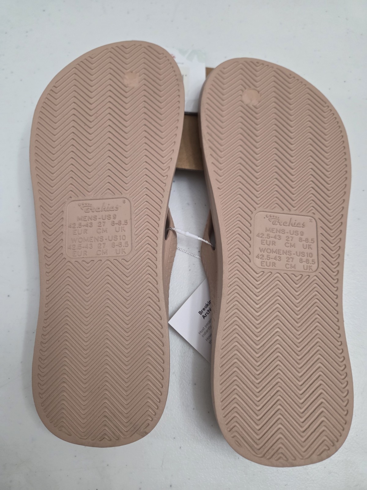 ARCHIES Taupe Arch Support Flip Flops Unisex Men 9 Women’s 10