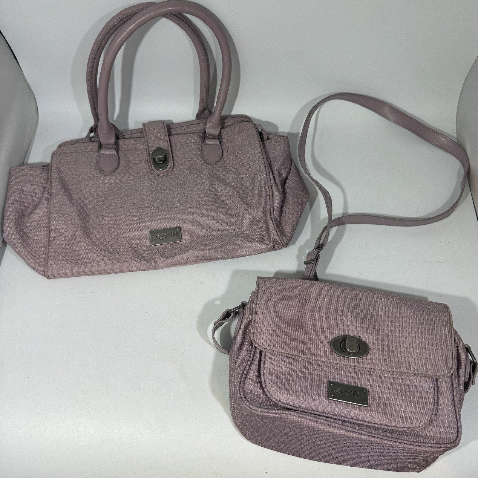 Lot Of 2 Baggallini Lilac Purple Purse Handbag Turn Lock Shoulder Bag Crossbody