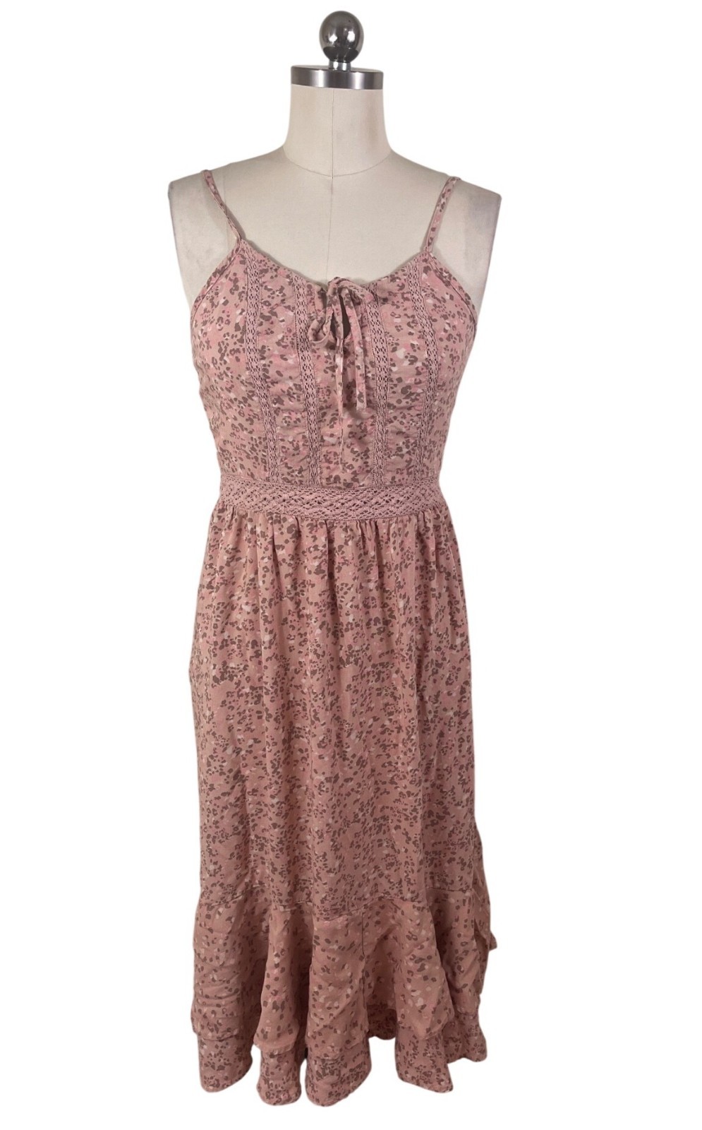 Japna Ditzy Floral Ruffle Tiered Midi Dress Womens Medium Pink Crochet Fairycore