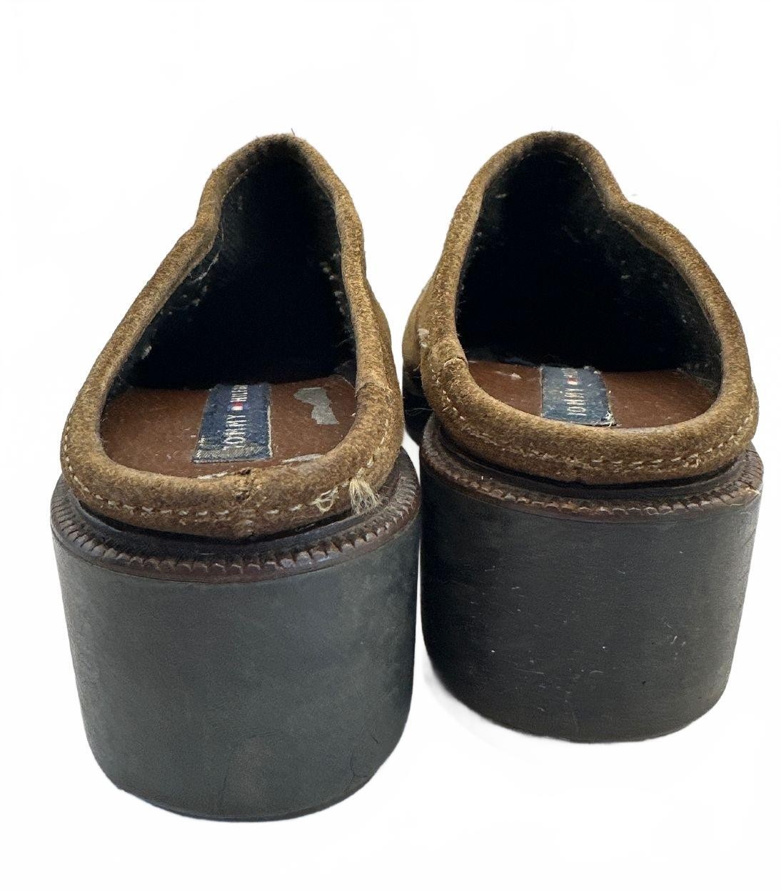 Vintage Womens Tommy Hilfiger Brown Square-Toed Suede Clogs 2.25″ heel Size 6.5M
