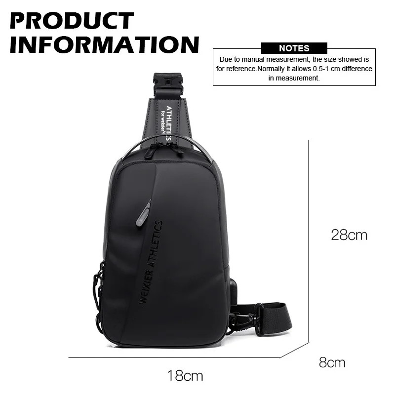 Durable Oxford Fabric Men’s Sling Bag Stylish Motorcycle Crossbody Chest Pack wi