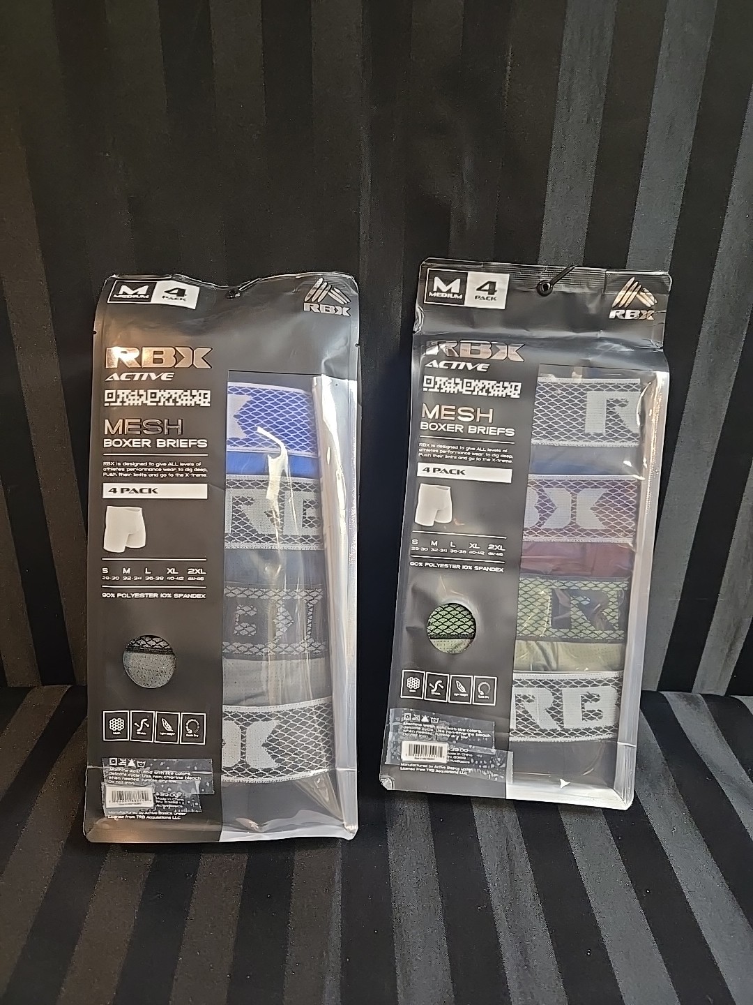2pc Lot RBX Men 4ct Packs Medium Mesh Boxer Briefs Closed Fly Fits 32″-34″ Waist