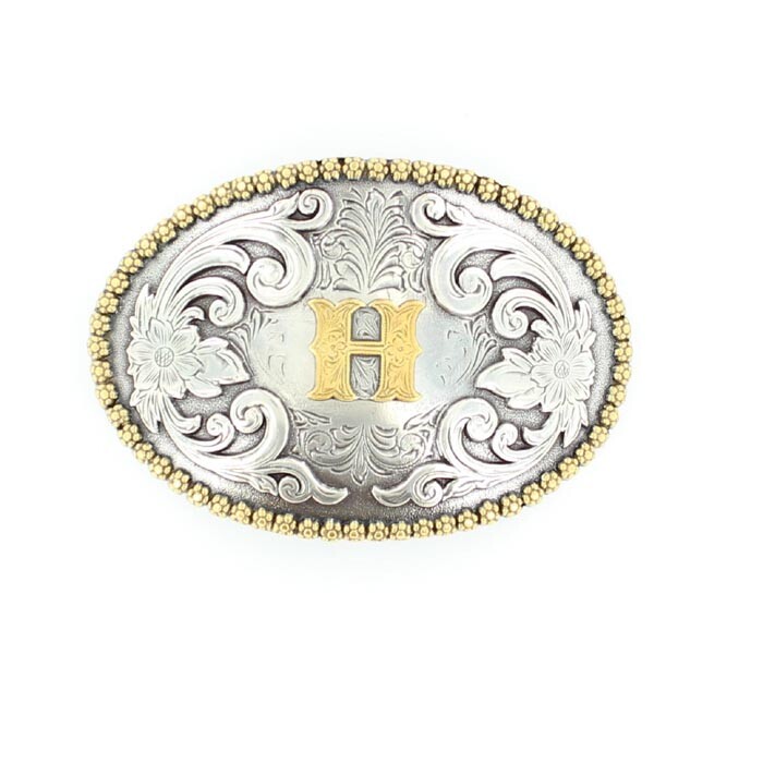 Nocona Antique Scroll & Initial Oval Belt Buckle 37072