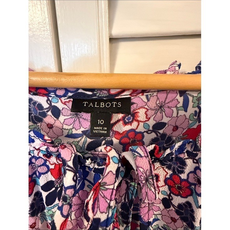 Talbots Floral Midi Dress Pink Purple Blue Size 10 Flutter Sleeve Classic Style