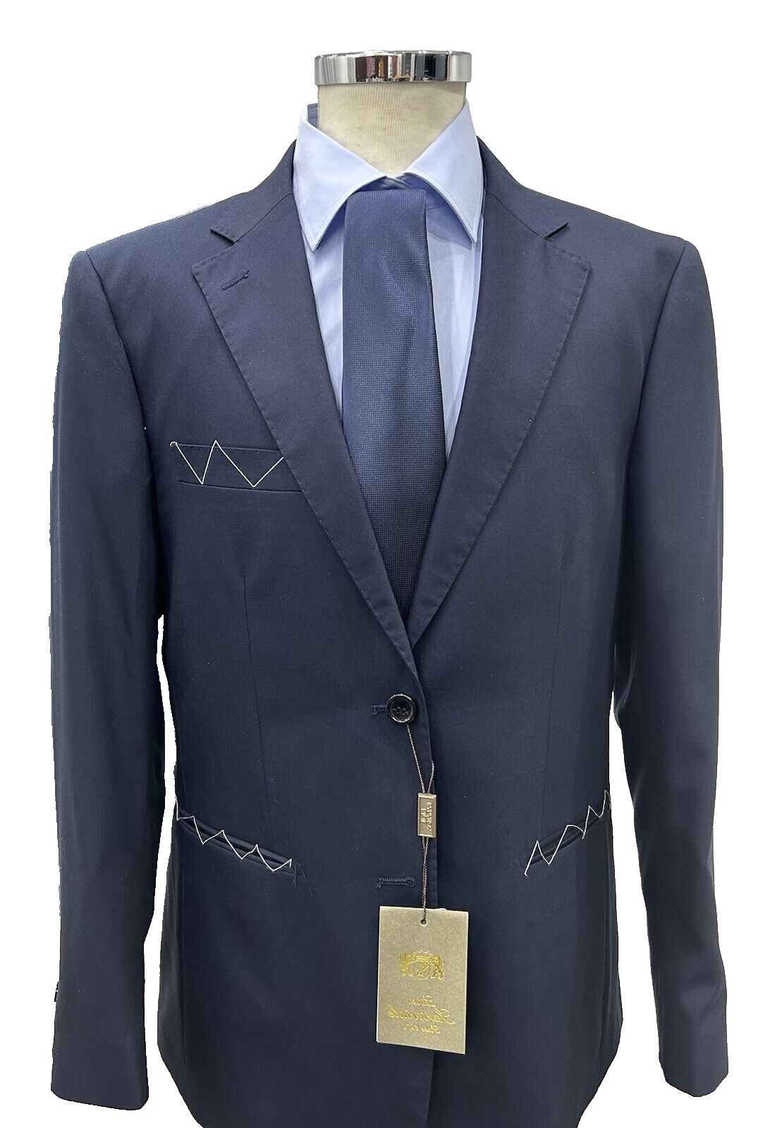 Men’s Tailored Suit Made In Italy Blue Tasmania Wool 46 48 50 52 54 56 58 60
