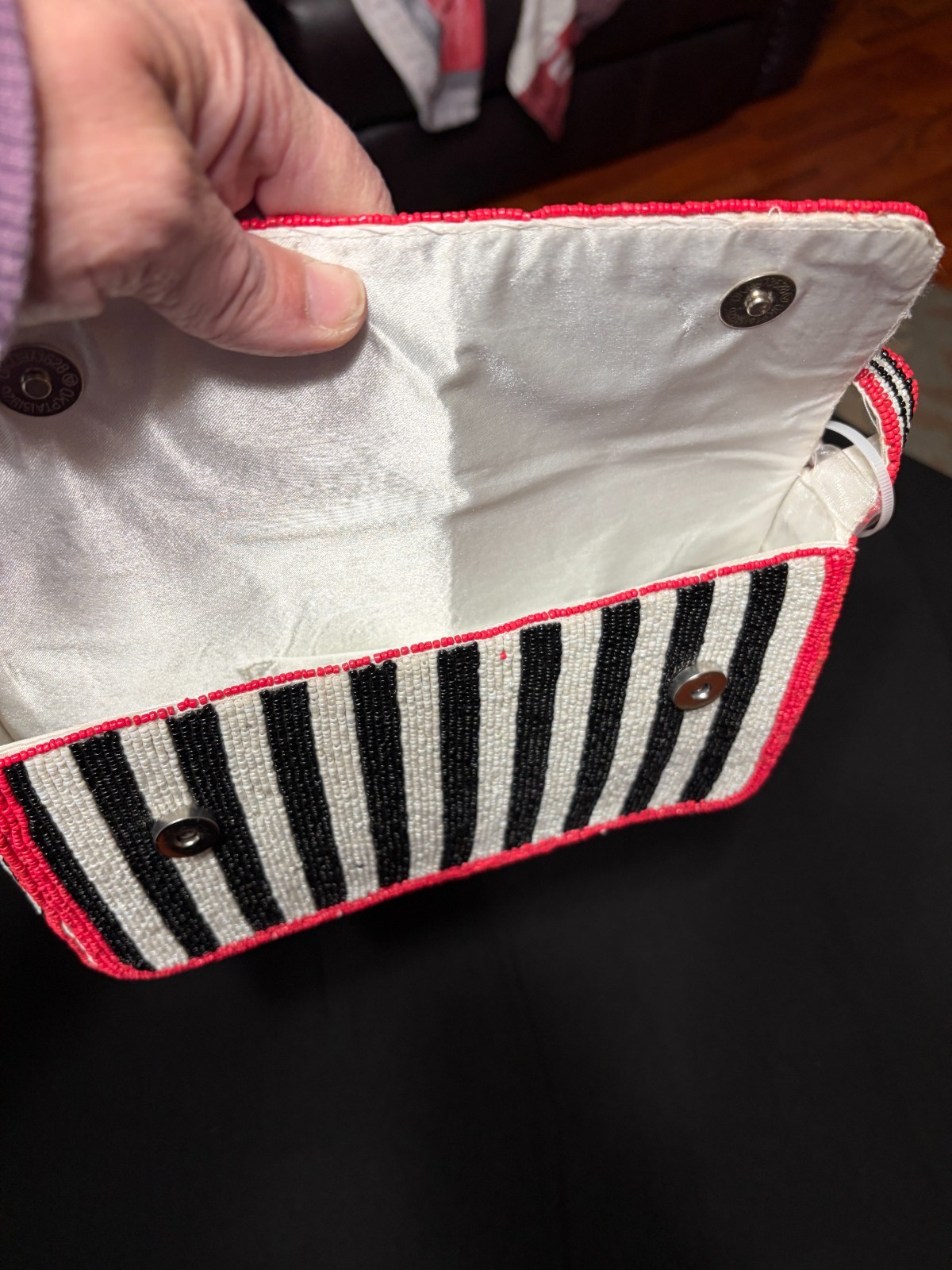 NWT Viral Beaded Purse Black Red White Striped Shoulder Bag