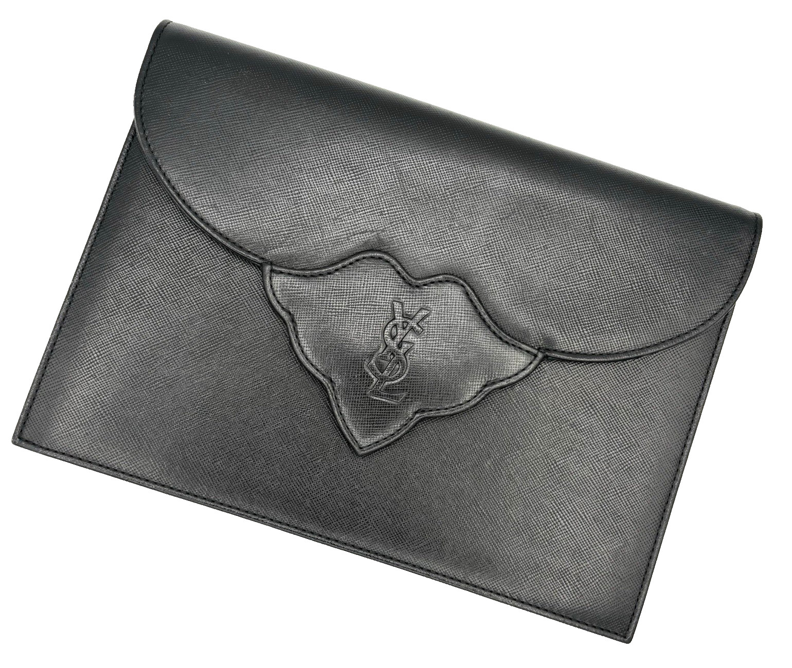 Yves Saint Laurent Clutch Bag Leather Black YSL Authentic 0049