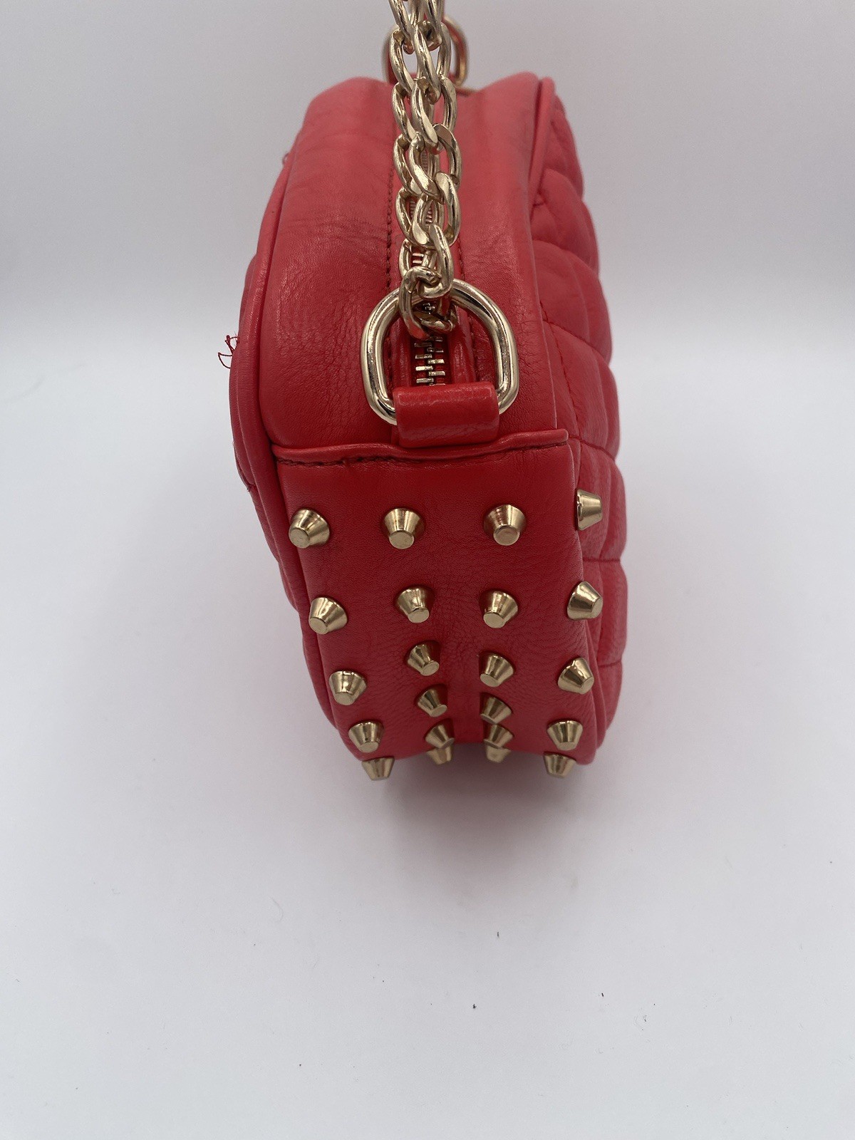 Red Quilted MMS Purse With Gold Chain And Studs