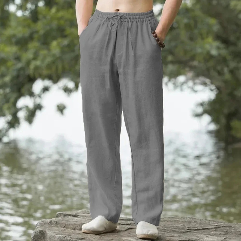 Mens Cotton Linen Loose Pants Casual Drawstring Beach Yoga Baggy Long Trousers