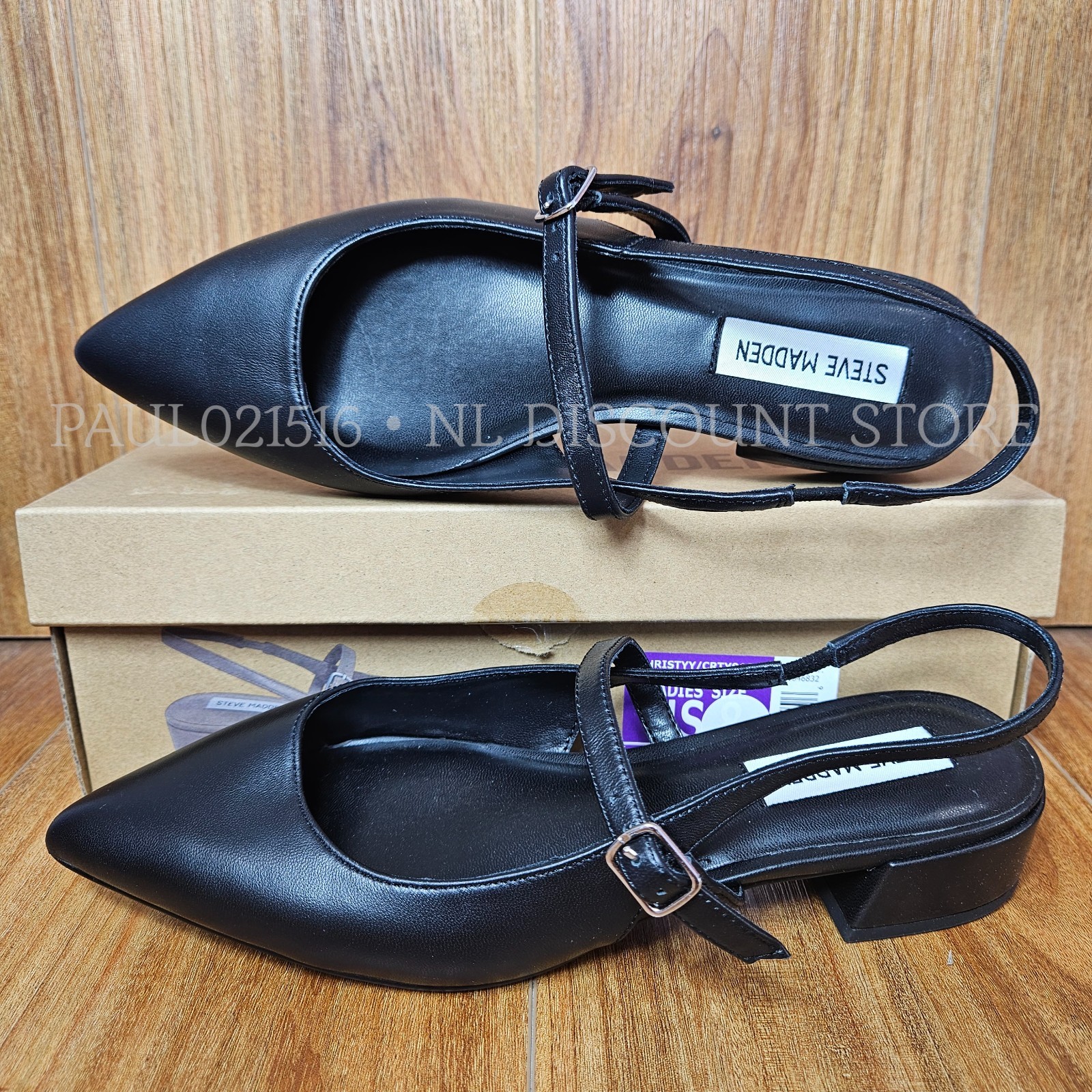 STEVE MADDEN Women’s Christy Leather Slingback Flats ~ Black ~ Various Sizes
