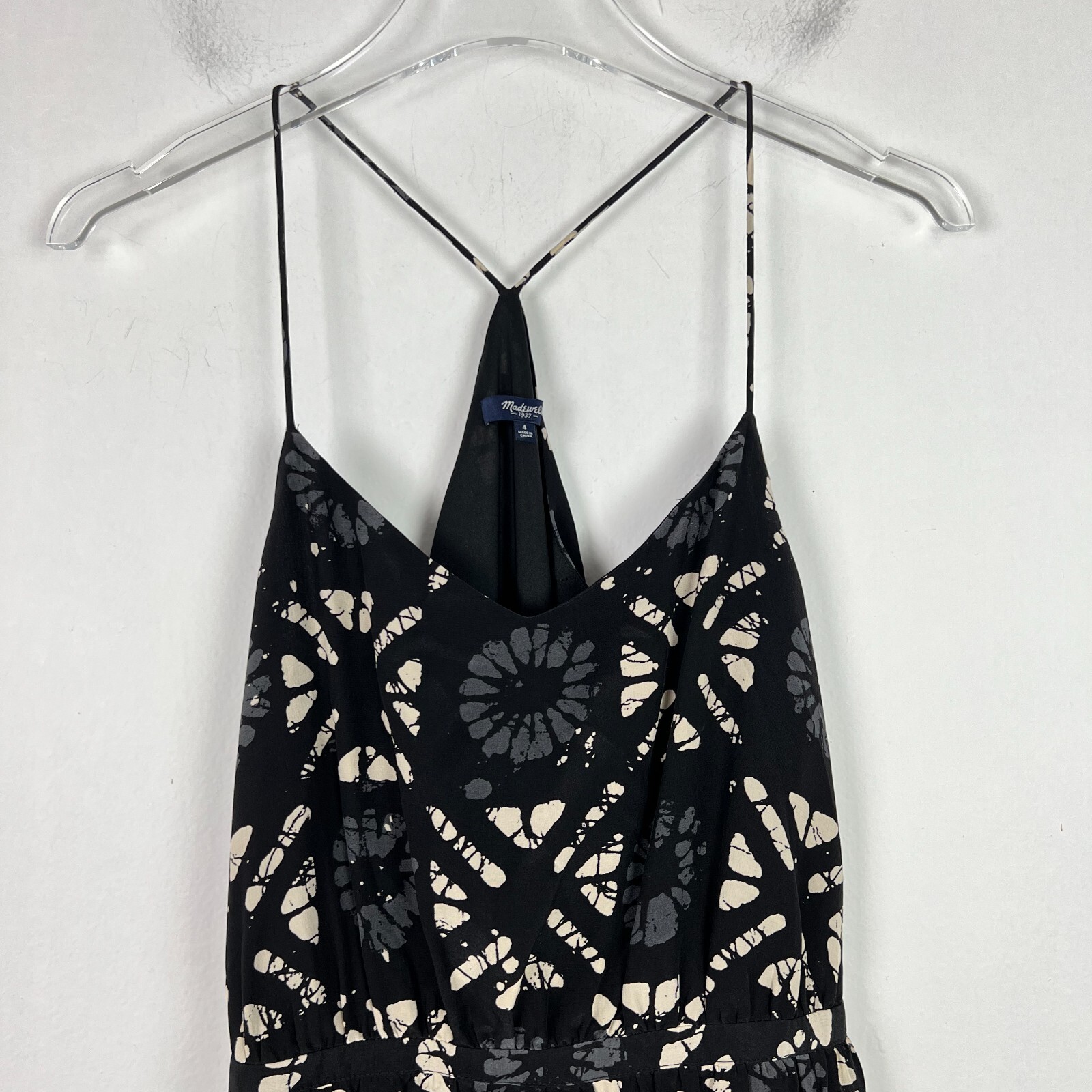 Madewell Starview Batik Grid Silk Cami Dress Racerback Black Size 4 EUC L1579