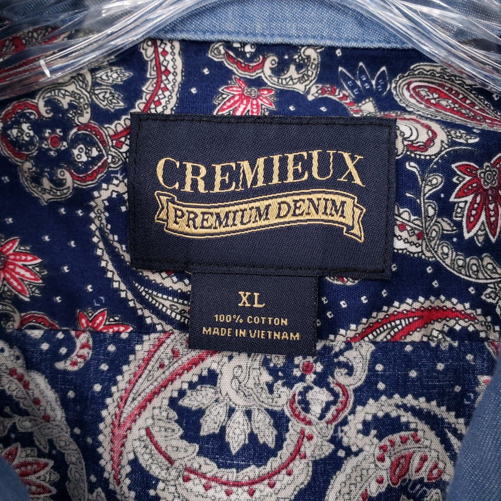 Cremieux Button Up Shirt Mens XL Blue Premium Denim Long Sleeve Paisley Collared