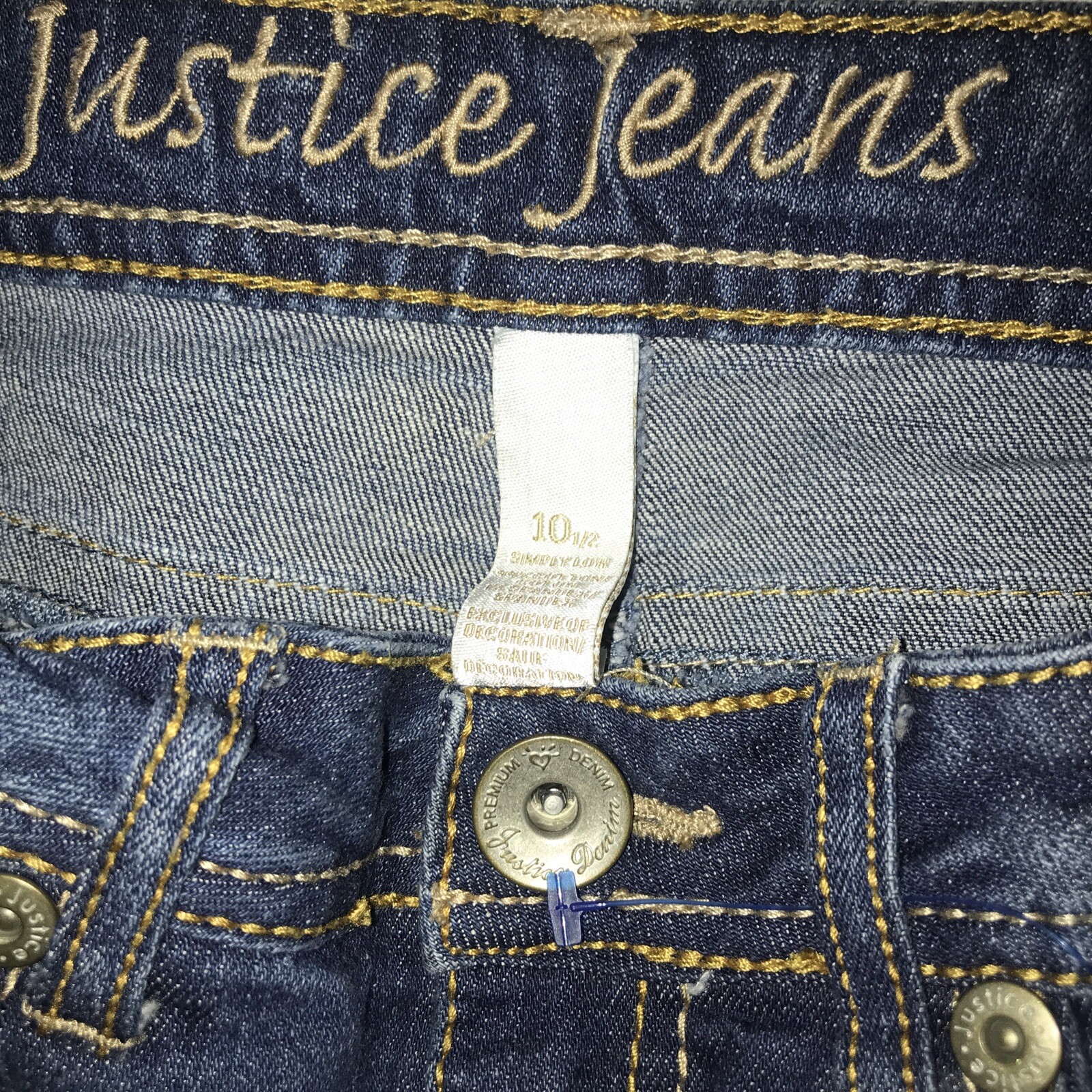 JUSTICE GIRLS PREOWNED JEANS MID RISE BOOT SIZE 10 1/2