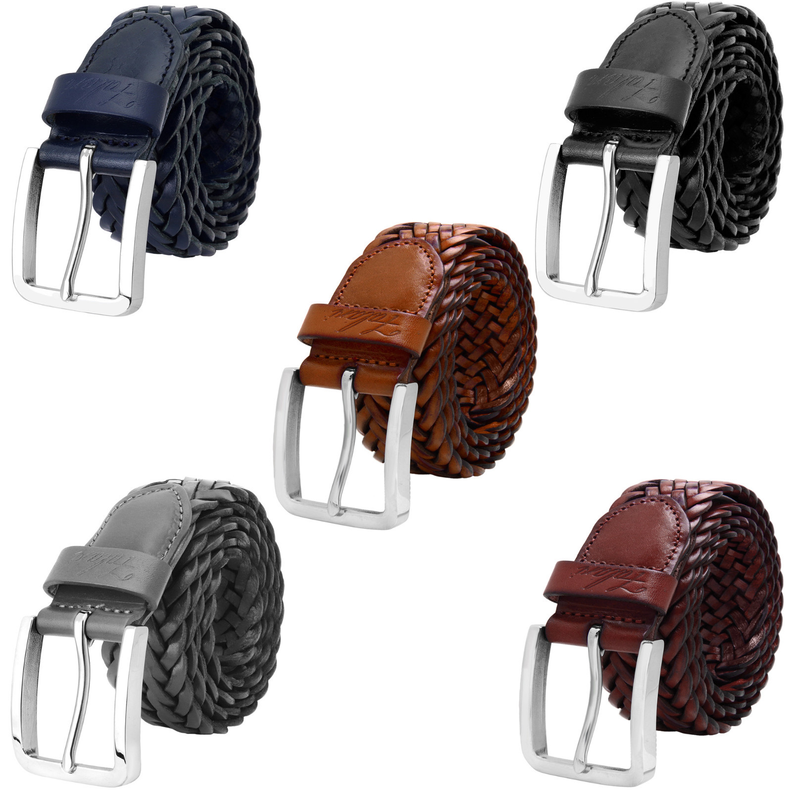 Falari® Men Braided Belt Stainless Steel Buckle Genuine Leather 35mm 9007
