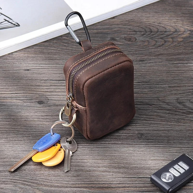 Vintage Distressed PU Leather Hook Multi-Color Key Coin Pouch Wallet Case Bag