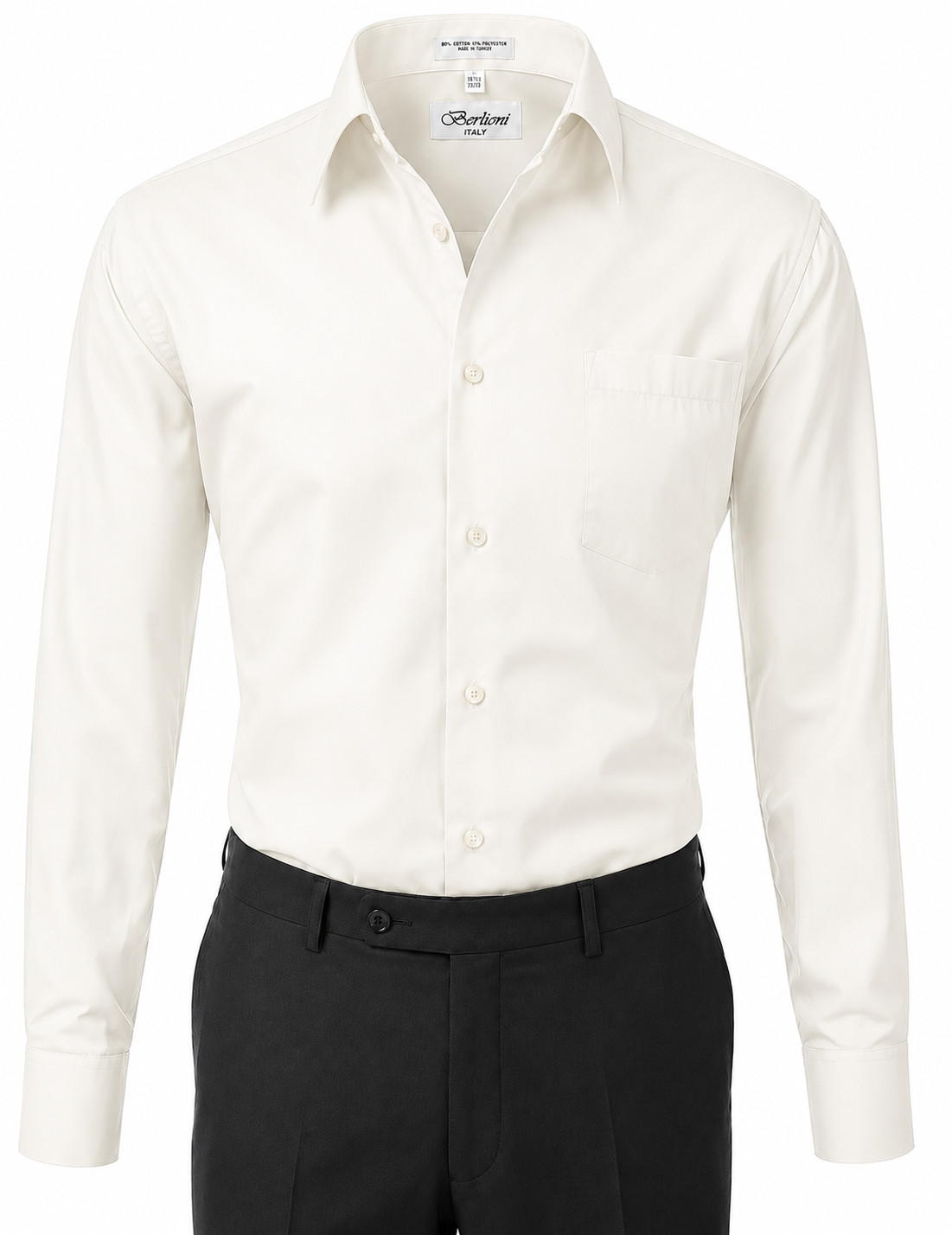 Berlioni Italy Men’s Premium French Convertible Cuff Solid Dress Shirt Off White