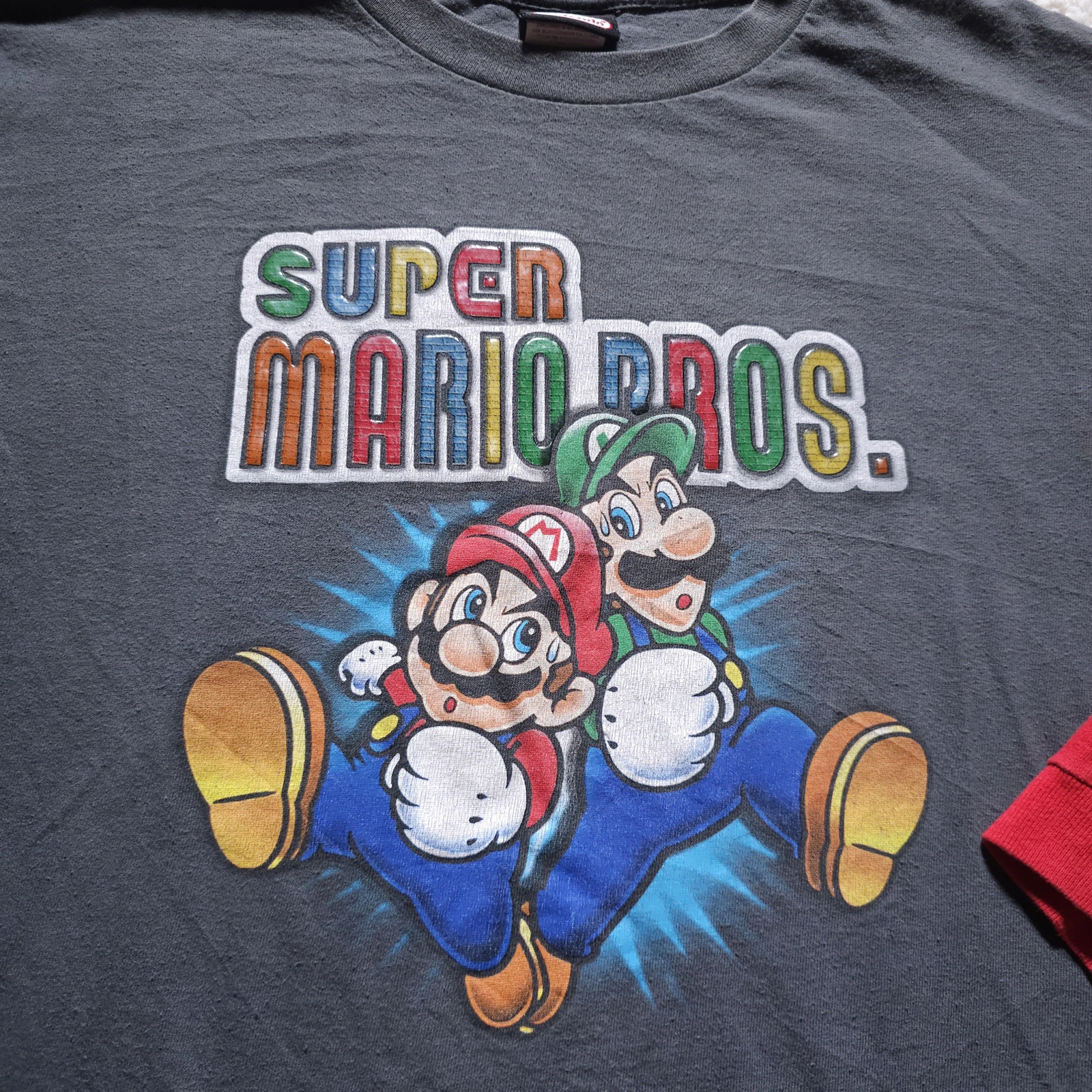 Super Mario Bros Nintendo Raglan Shirt Long Sleeve Graphic Gamer Tee Y2K 2007 M