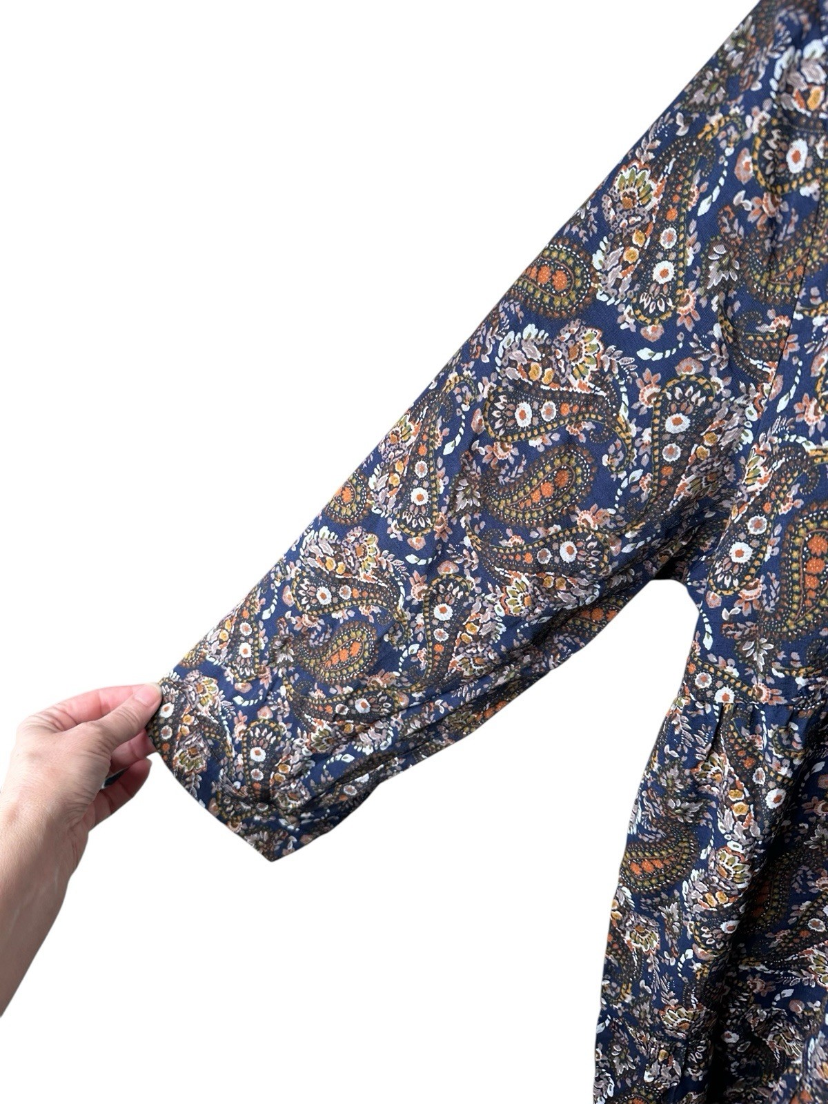 Natural Life Heidi Babydoll Dress Navy Paisley Size XL Tiered Cottagecore New