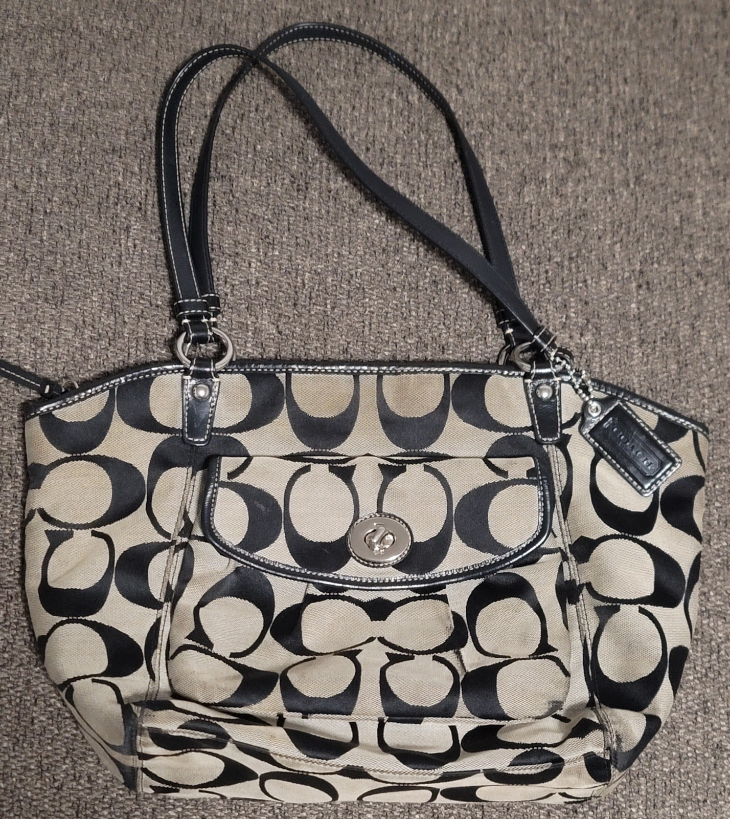 Vintage Coach Women’s Leah Signature Black and White Purse Tote Crossbody F14659