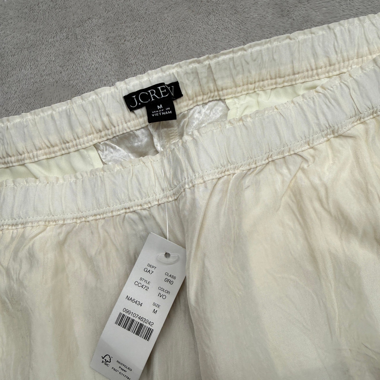 J.Crew Wide Leg Pants Women Medium Ivory Cupro Elastic Waist Summer Chic Resort