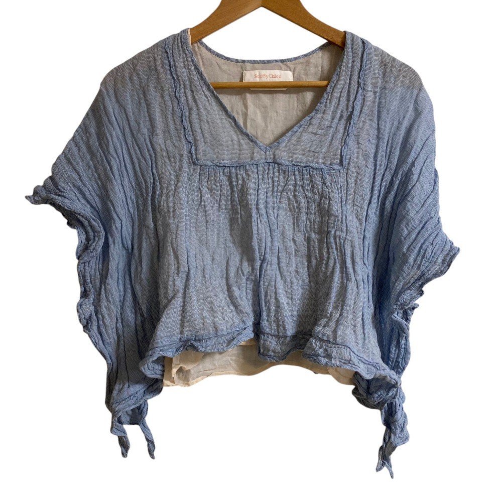 SEE BY CHLOE Gathered Layered Blouse, Size 38, Light Blue Women USED