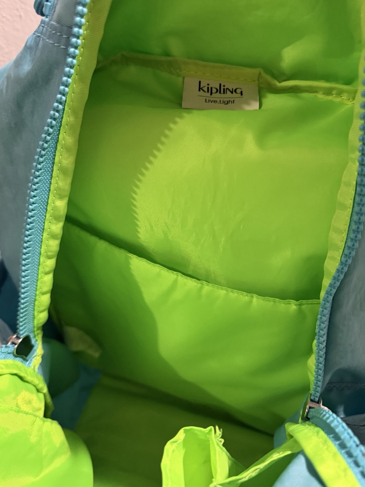 Kipling Backpack Seole Extra Large Teal Blue W/ Lime Green Lining Monkey Charm