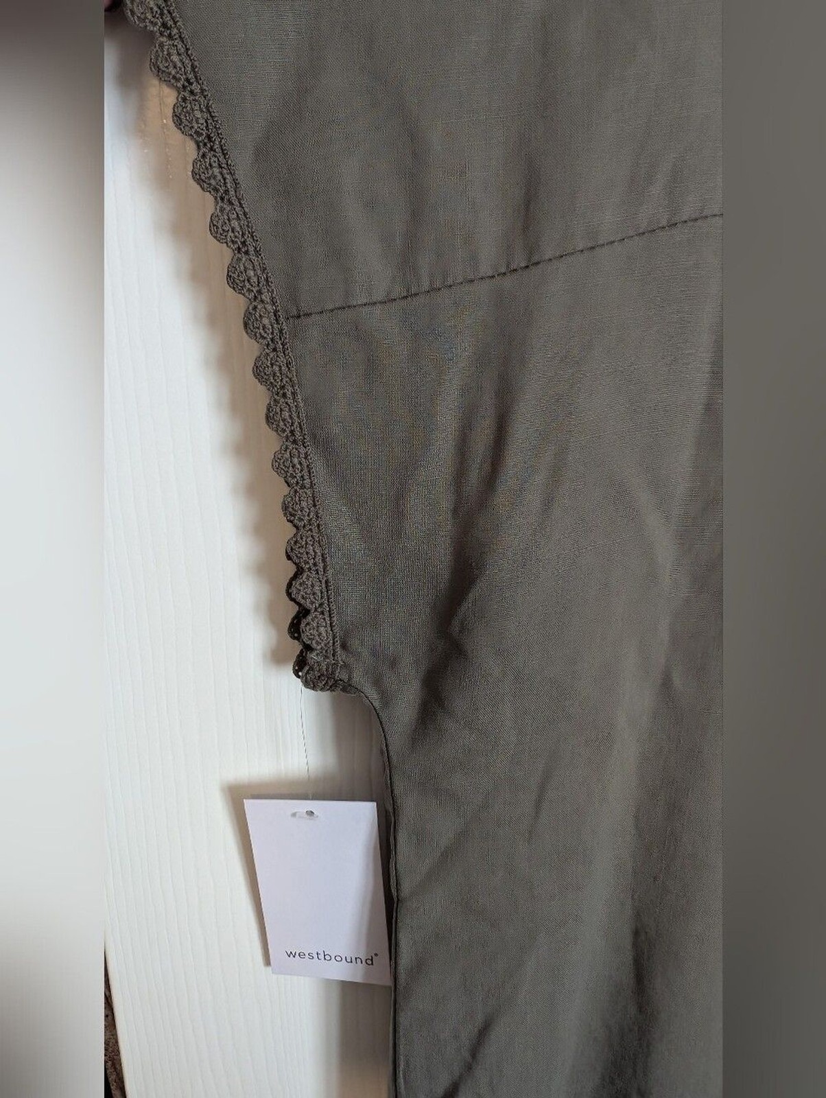 Westbound Olive Green Crochet Yoke Short Sleeve Blouse NWT Size XL