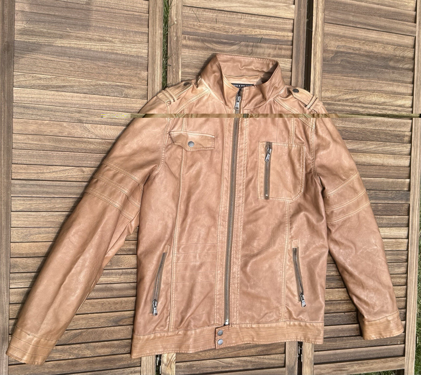 Indigo Star XL Brown Faux Leather Jacket w/ Detachable Hood Moto Style