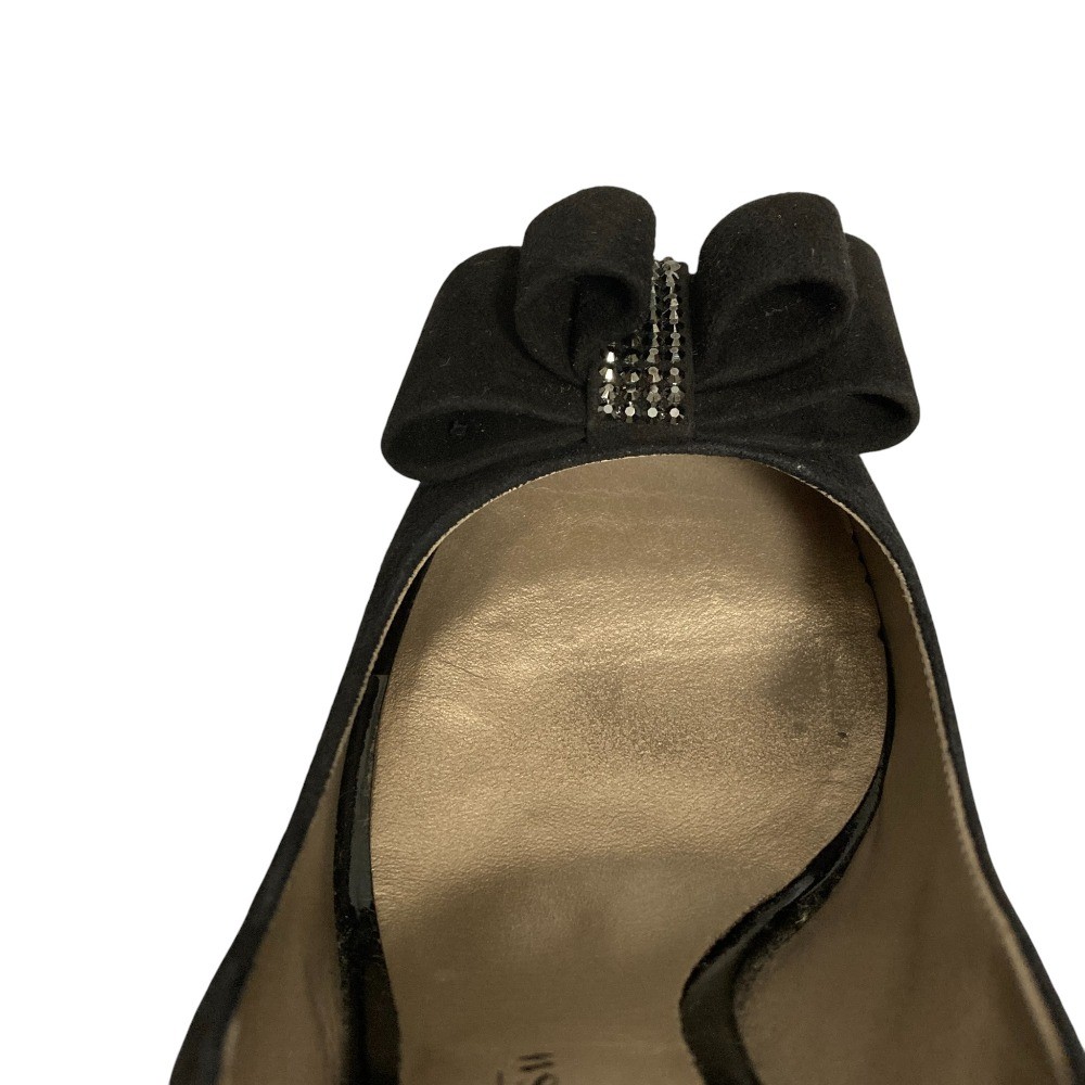 Ginza Kanematsu Suede Ribbon Open-Toe Pumps, Size 9.3, Black Women USED