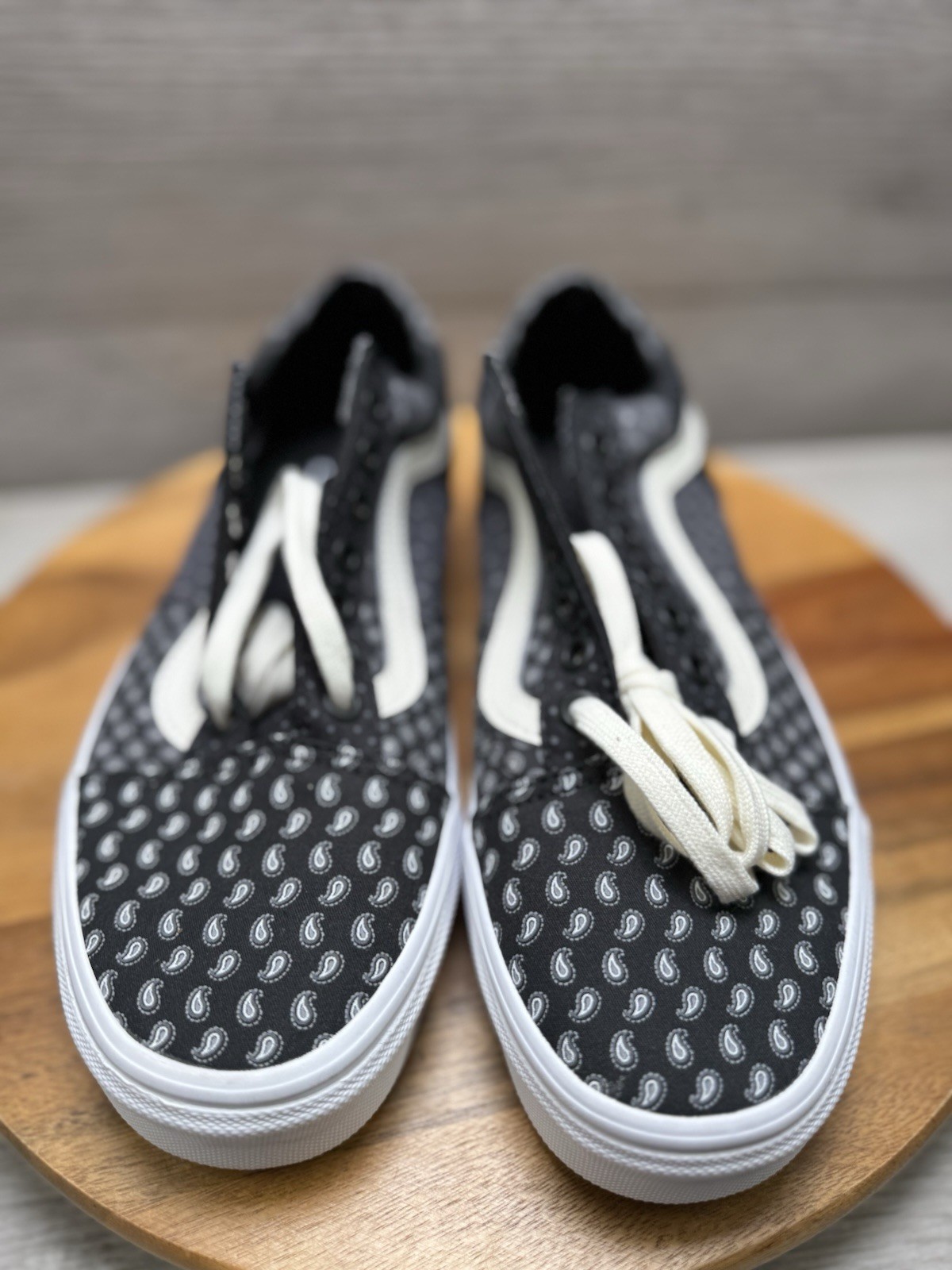 Vans Old Skool Black Gray White Patchwork Tie Print Sneaker Men 8 Women 9.5