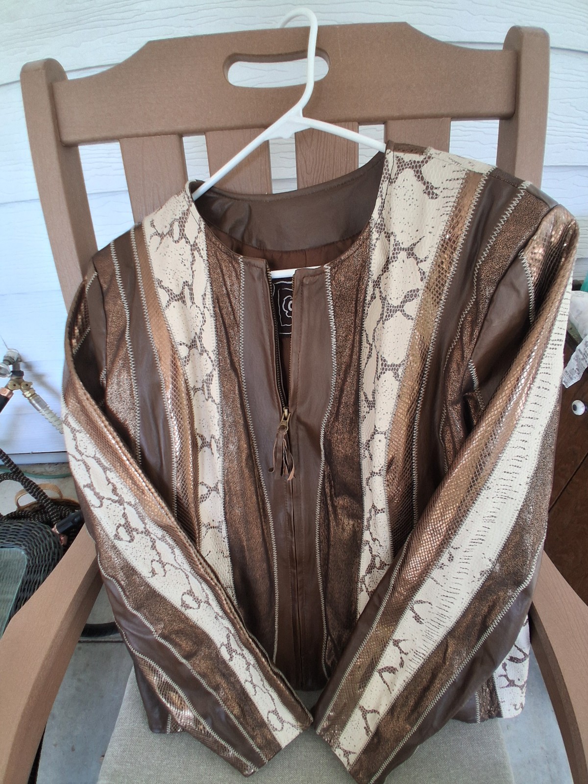 Designer Leather Jacket Chi By Falchi Excellent Condition Metallic Snake Print