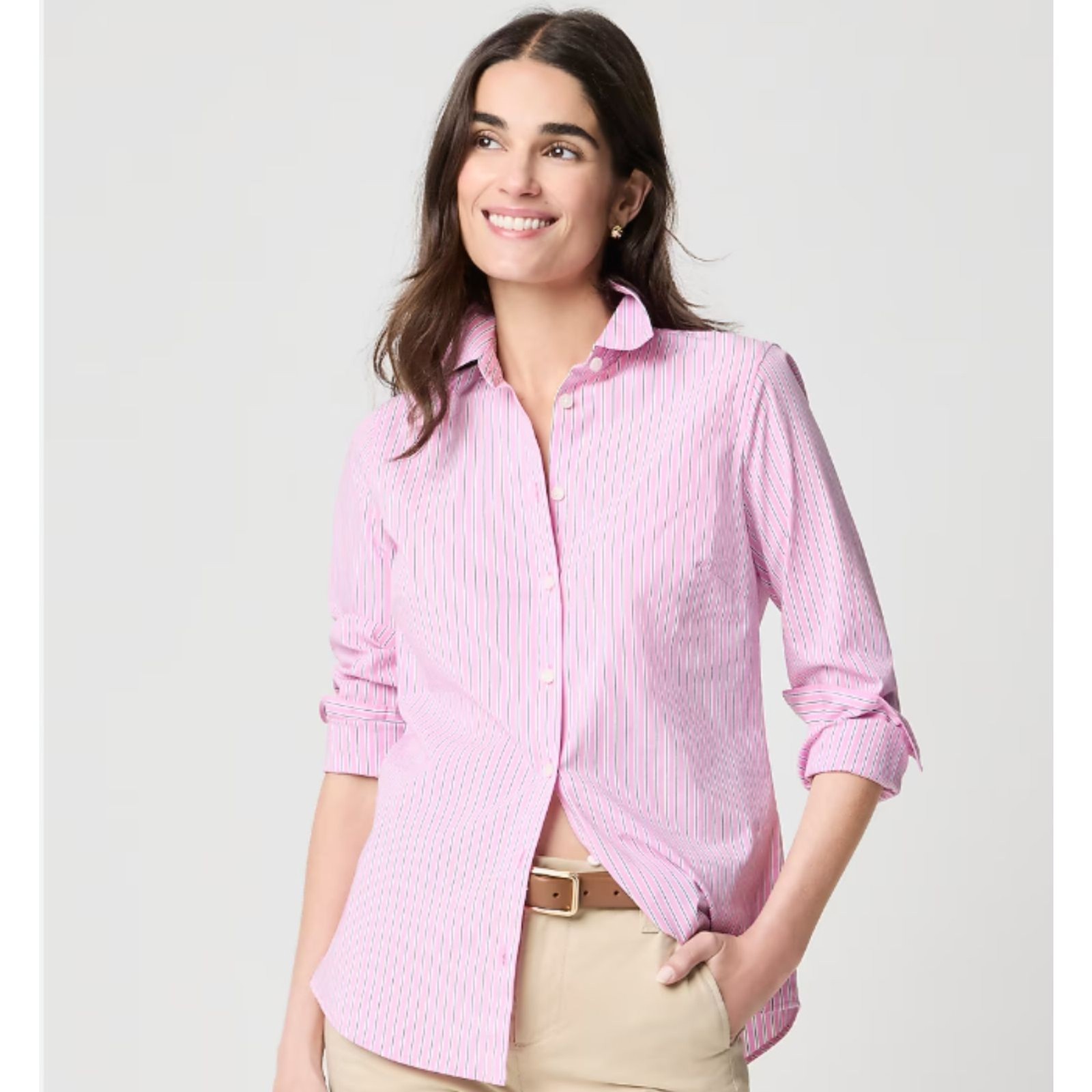 NWT J.Crew Factory Classic Button-Up Shirt Pink Pinstripe Size Medium