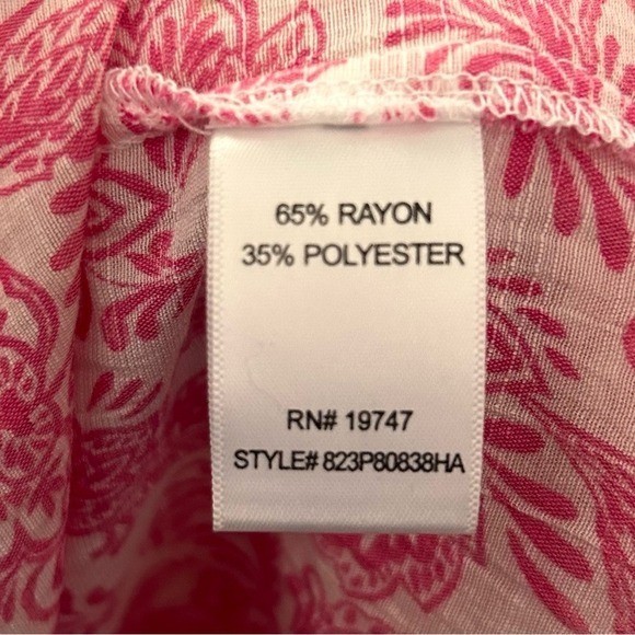 Counterparts Blouse Womens XL Pink Paisley Floral Pintuck V-Neck 3/4 Sleeve