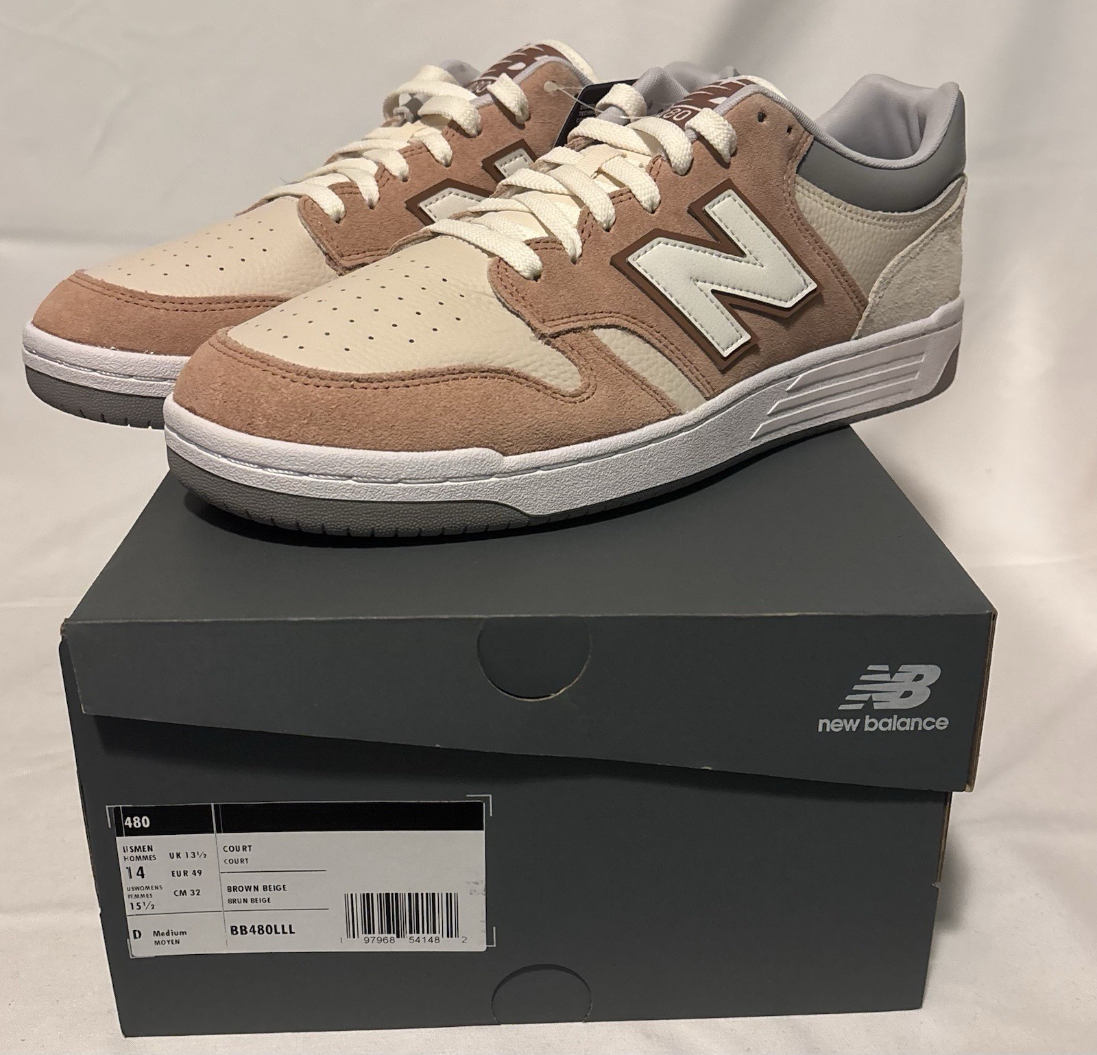 New Balance 480 Court Sneakers Brown Beige White Men’s Size 14 BB480LLL
