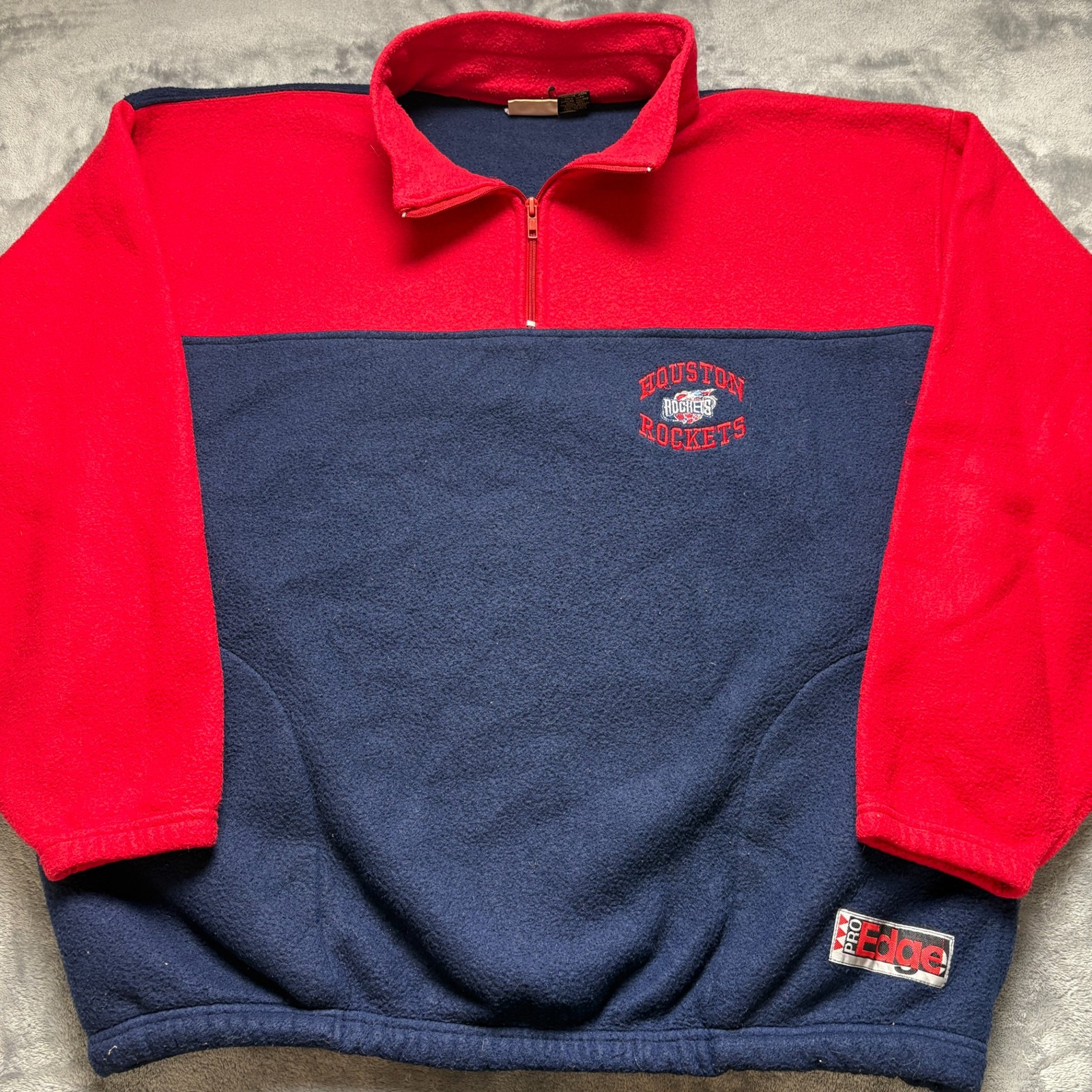 Vintage Houston Rockets Fleece Sweatshirt Men XL Red Blue Basketball NBA 1/4 Zip