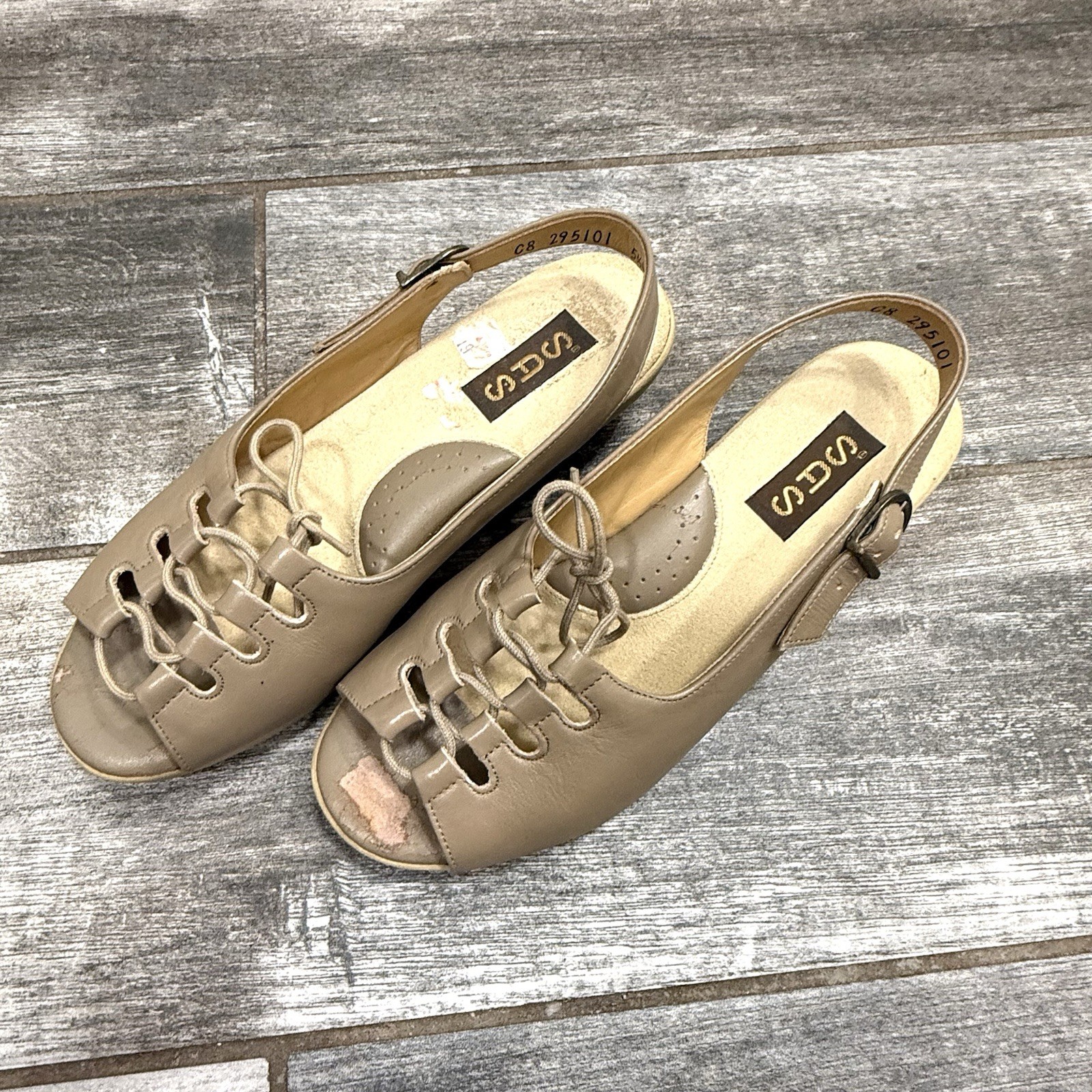 Vtg Boho Peasant SAS Mocha Ghillie Sandals 90’s Women’s 5.5 M Open Walking Shoes