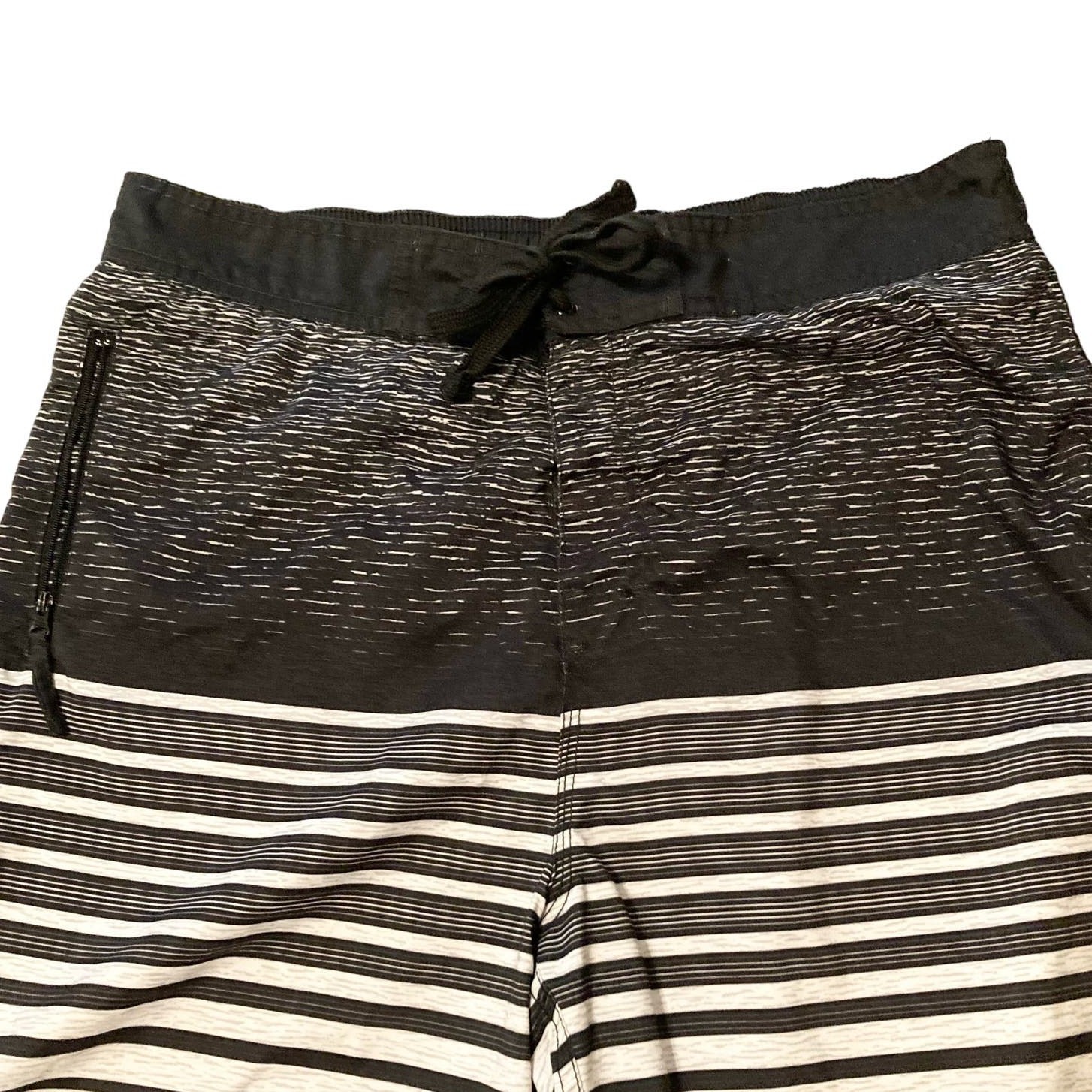 U.S. Apparel Swim Trunks Men Large Black Grayish White Stripe Drawstring Beachy