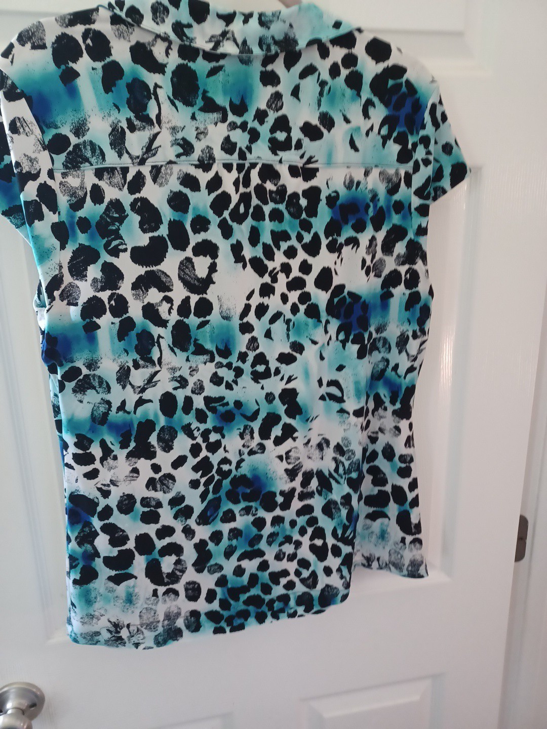Alfani Blouse XL Blue Black Geometric Abstract Print Cap Sleeve