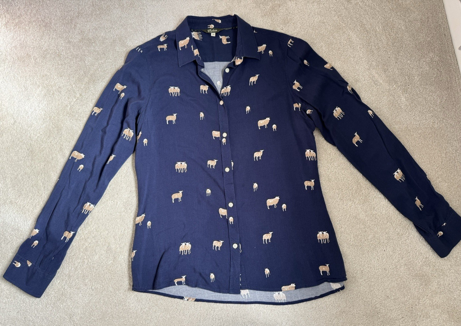RYDALE NAVY SHEEP PATTERN LONG SLEEVE VISCOSE SHIRT/BLOUSE SIZE 14